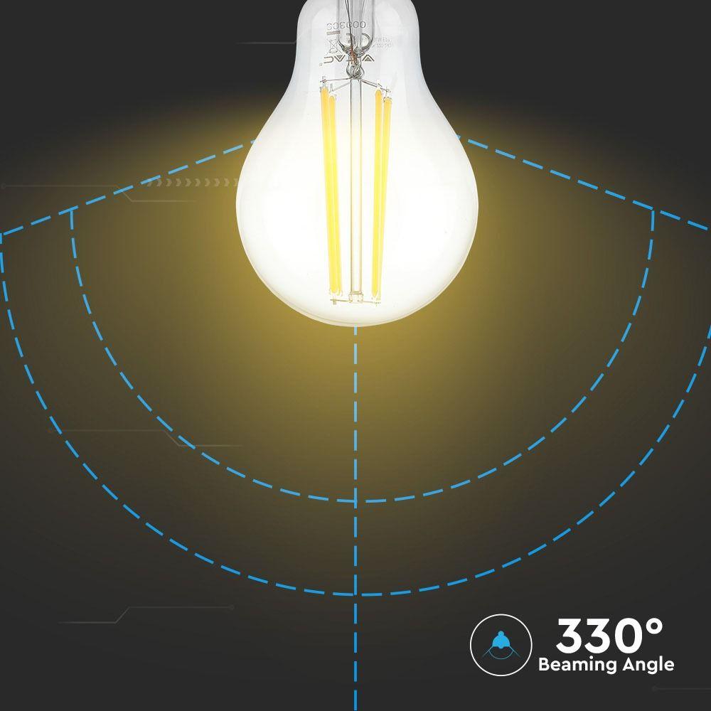 12.5W A70 Żarówka LED Filament, Klosz Transparentny, Barwa:3000K, Trzonek:E27, VTAC, SKU 7458