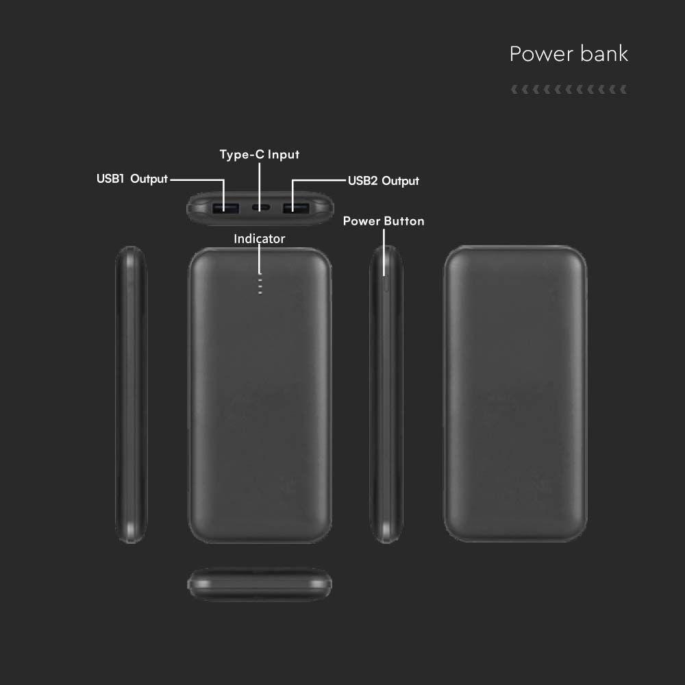 10000mah Powerbank 2A 30cm, Typ: C, Kolor: Czarny      , VTAC, SKU 23036