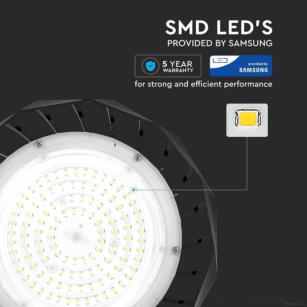 100W HIGHBAY ( Zasilacz SAMSUNG ), Barwa:4000K, Obudowa: Czarna, Wydajność: 120lm/w, Kąt 90', VTAC, SKU 583