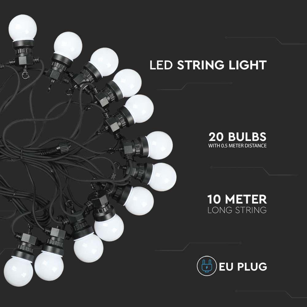 VT-71020 0.5W/BULB LED STRING LIGHT 10M 20 BULBS EU PLUG 3000K 24V