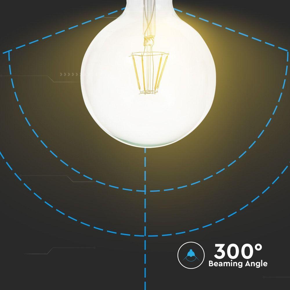 6W Żarówka LED G125 Filament, Barwa:6400K, Trzonek:E27, VTAC, SKU 7427