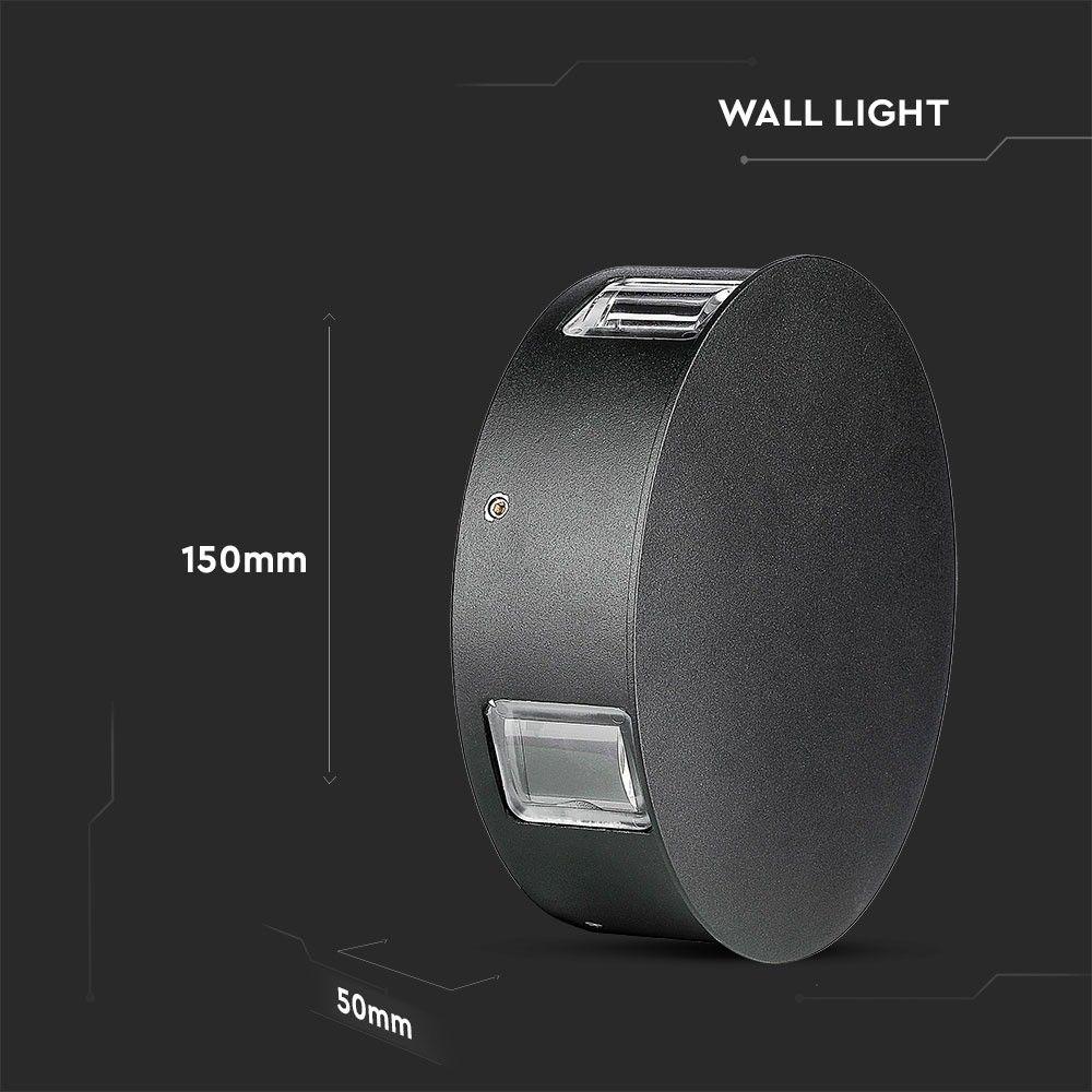 VT-706 4W LED WALL LIGHT 3000K IP65 BLACK BODY ROUND