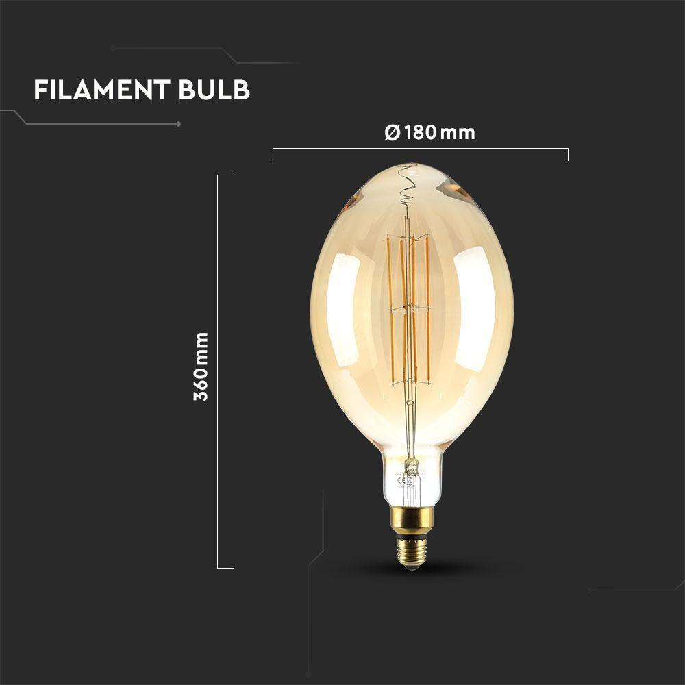 8W Żarówka dekoracyjna LED BF180, Klosz: Bursztynowy, Barwa:2000K, Ściemniana, Trzonek:E27, VTAC, SKU 7464