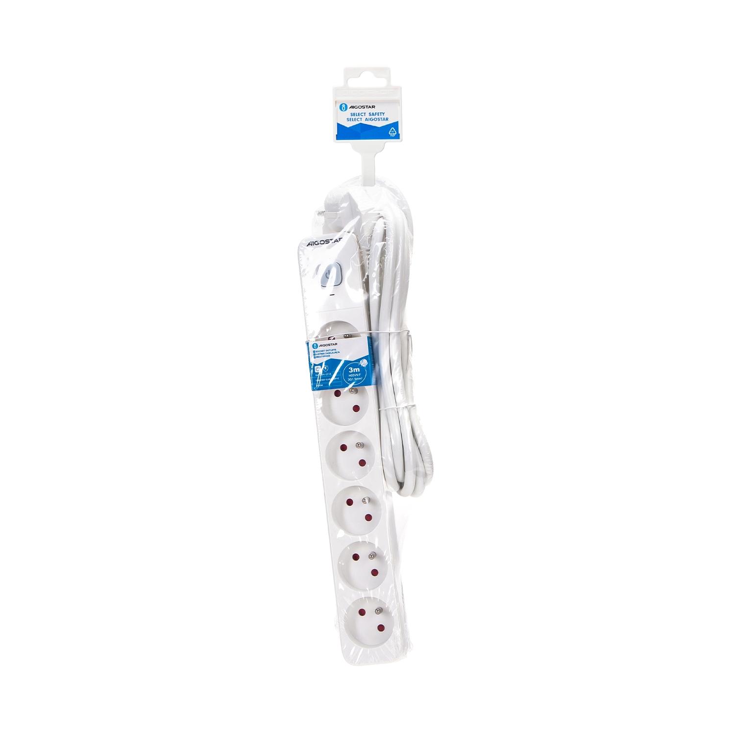 Power strips 6-way 3m H05VV-F 3G1.5m㎡ White and Gray