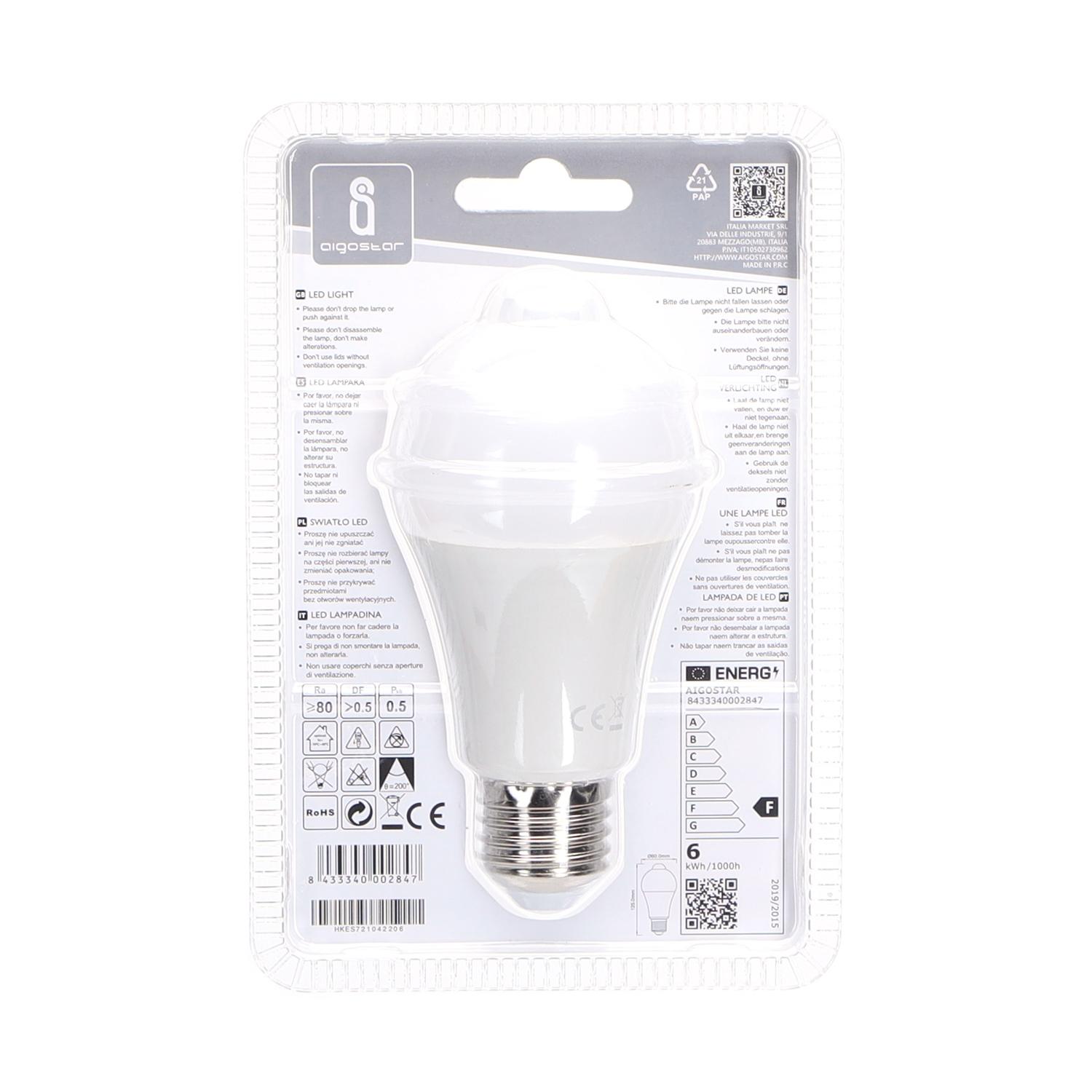 LED A60 E27 6W z czujnikiem podczerwieni(6W,E27,3000K)