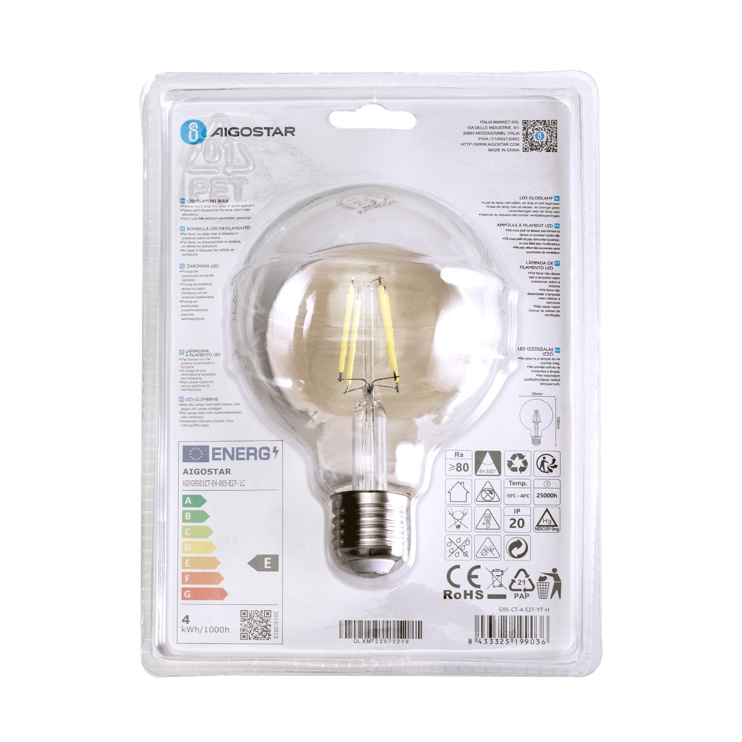 LED Filament Bulb (Clear) G95 E27 4W