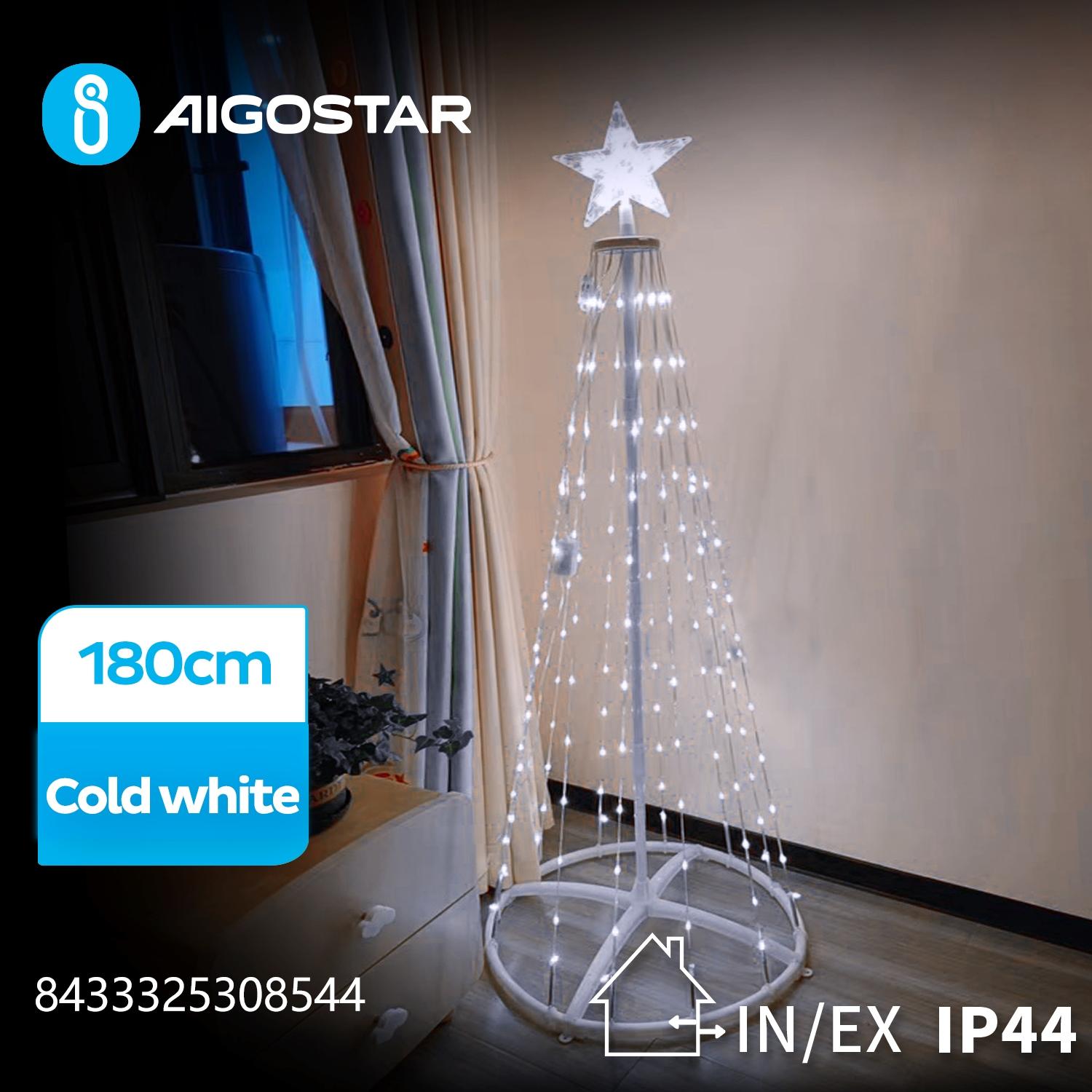 Low voltage light-up Christmas cone tree decoration, cold white, 1.8m