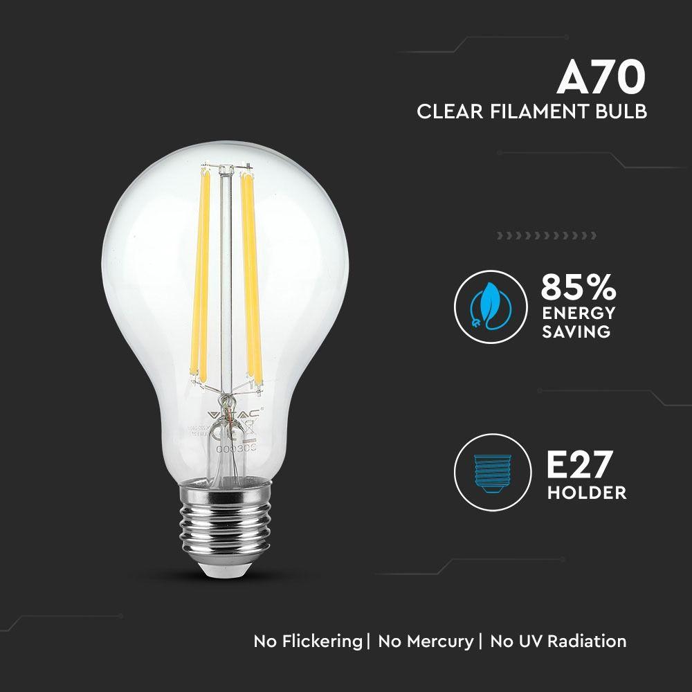 VT-2133 12.5W A70 LED FILAMENT BULB-CLEAR GLASS WITH 6400K E27