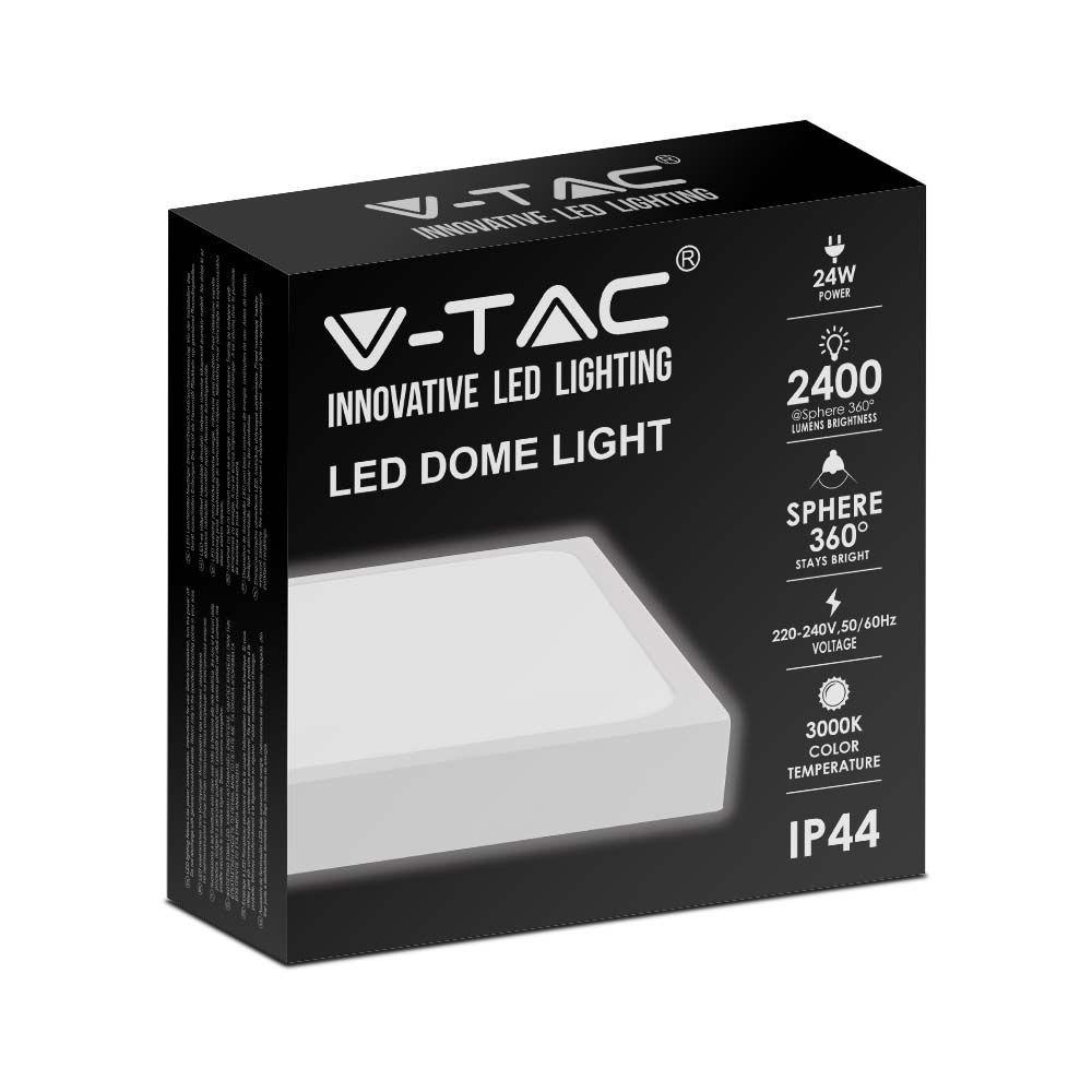 24W Plafon LED, Średnica: 295mm, Barwa:3000K, Klosz: Kwadratowy mleczny biała ramka, IP44, VTAC, SKU 7627