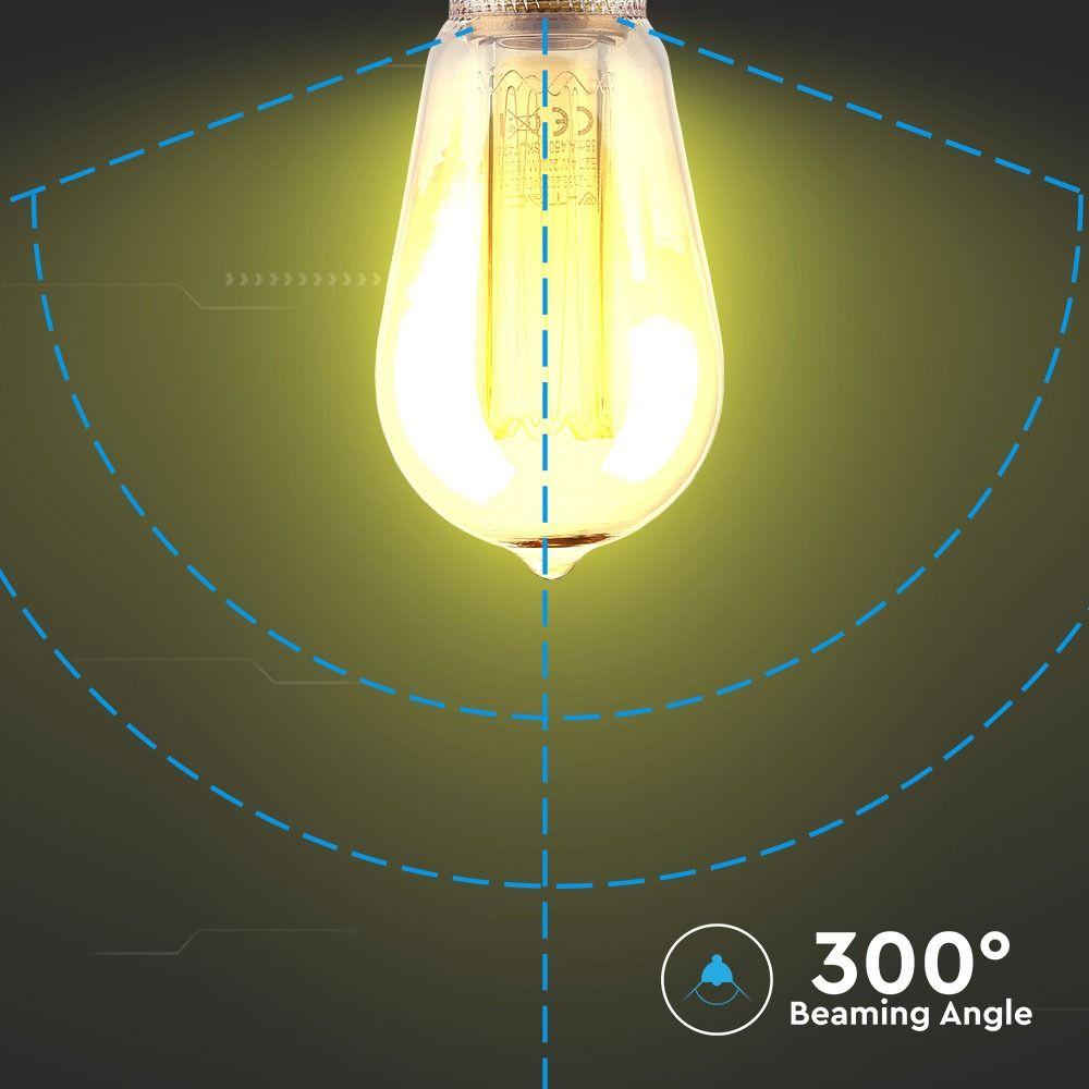 4W ST64 Żarówka LED Filament, Klosz Bursztynowy, Barwa:1800K, Trzonek:E27, VTAC, SKU 7474