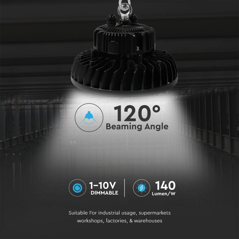 200W HIGHBAY, Zasilacz: MEANWELL, Chip SAMSUNG, Barwa:4000K, Obudowa: Czarna, Skuteczność: 140lm/W, VTAC, SKU 58011