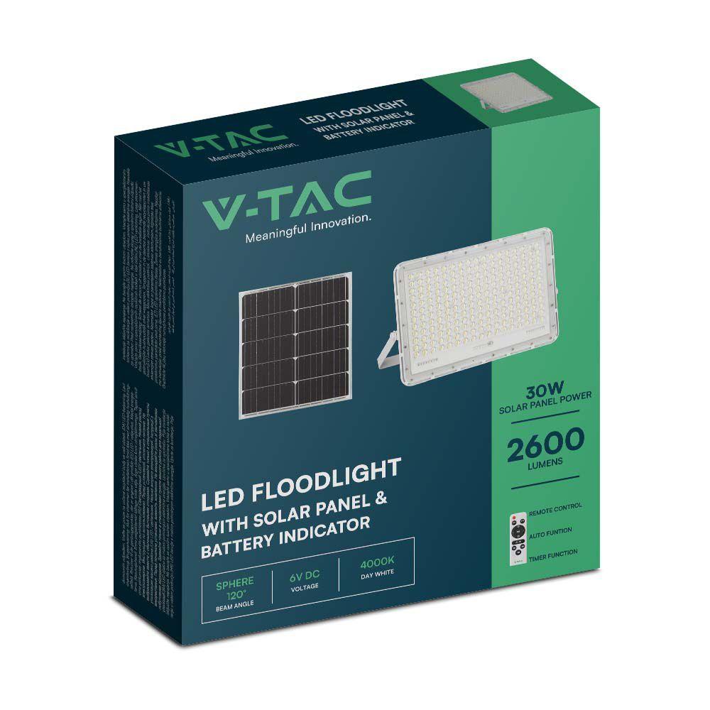 VT 240W LED SOLAR FLOODLIGHT 6400K 20000 mAh BATTERY 3M CABLE SMART IR REMOTE FAST CHARGE WHITE