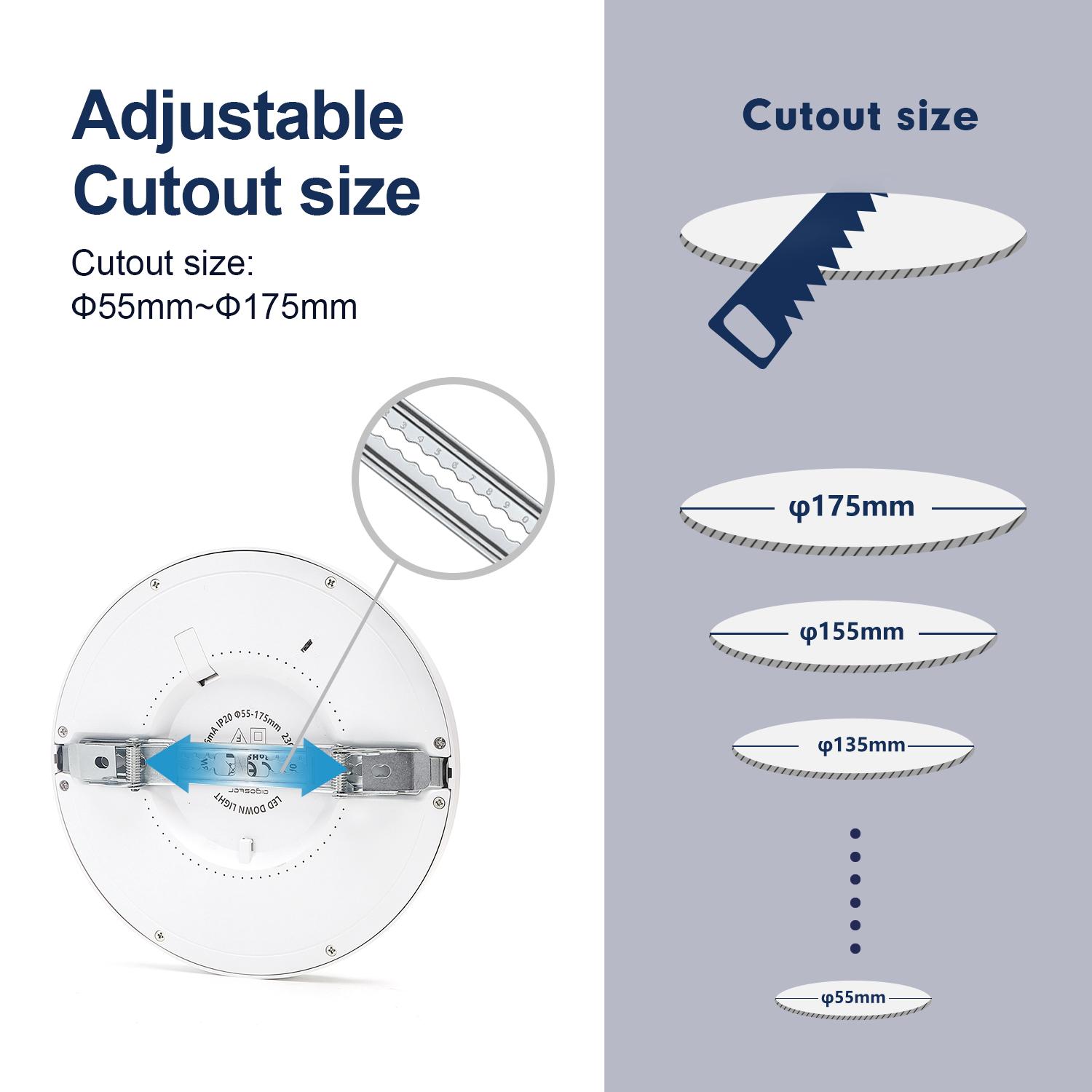 E6 LED Round Downlight 18W Adjustable Size and Color Temperature