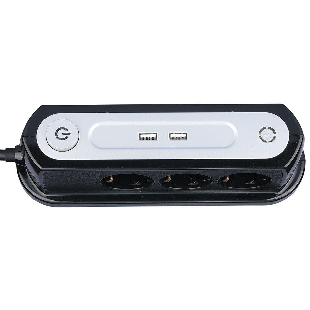 VT-1133-2 3 WAYS DESK SOCKET WITH LIGHTED SWITCH & 2 USB PORTS(3G1.5MMX1.4M)