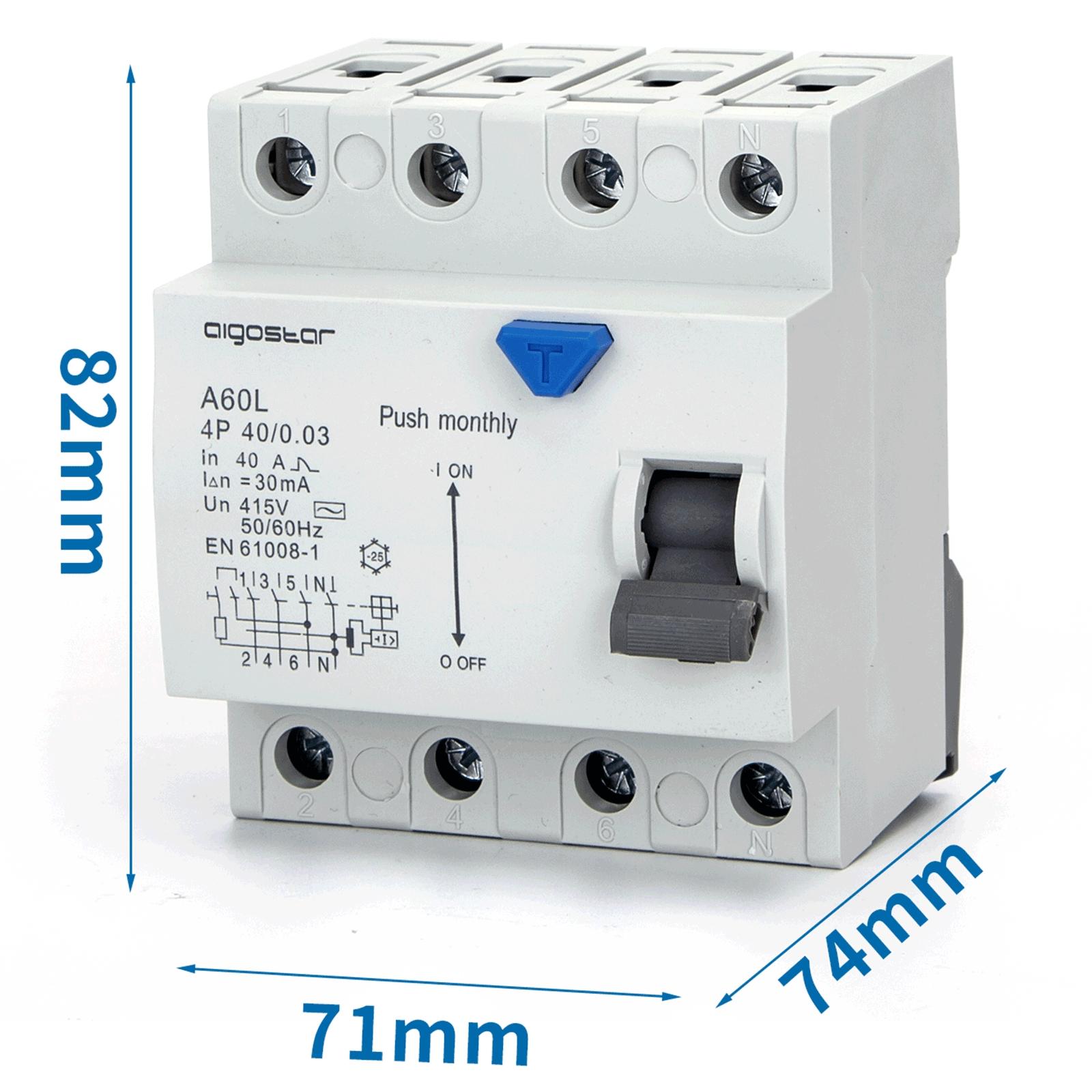 Residual Current Circuit Breaker 4P 40A 30mA AC Gray