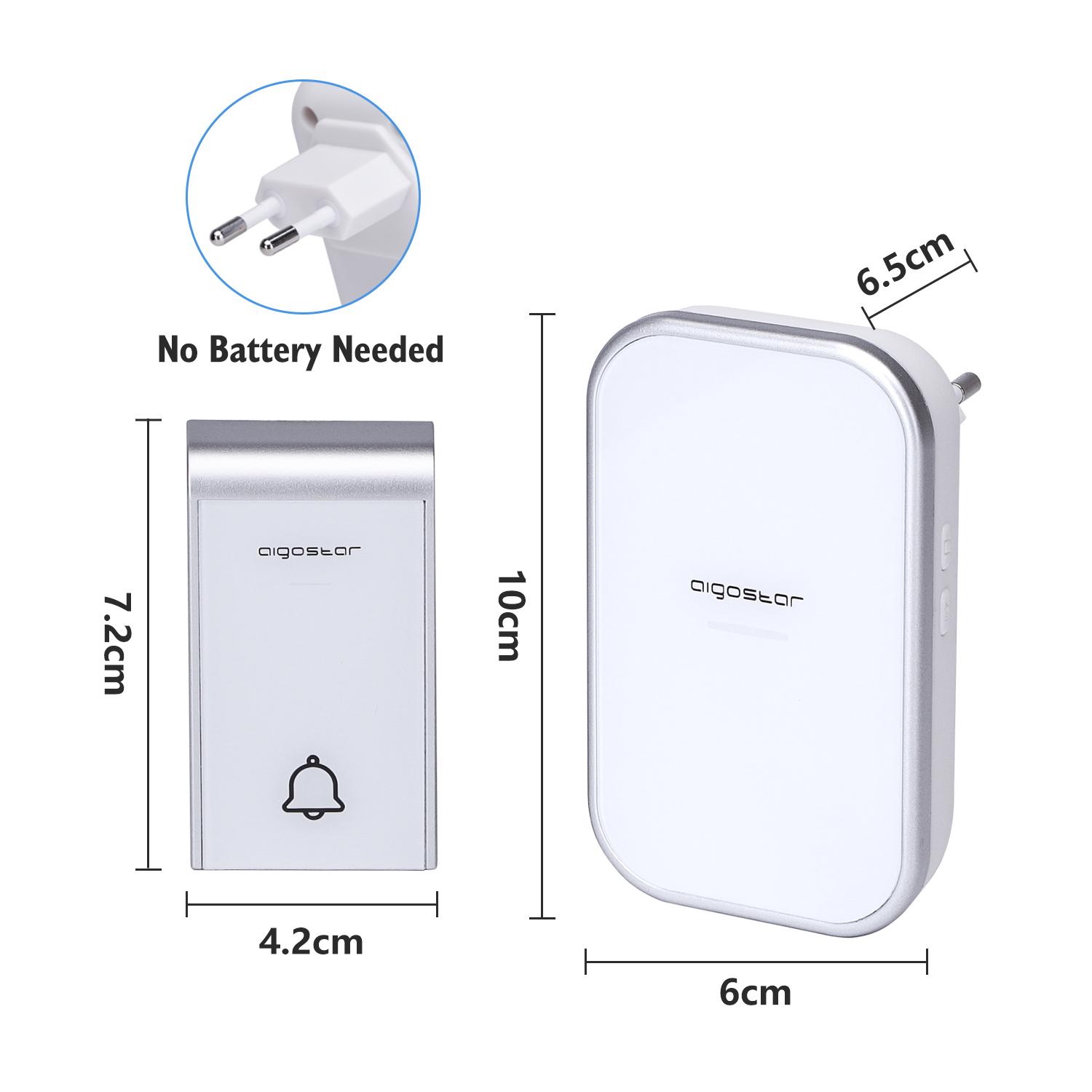 AC Wireless Digital Door Bell (one to two) White & Silvery