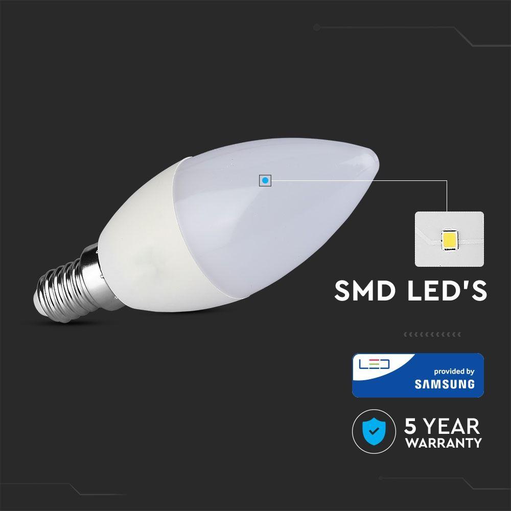 VT-268 7W PLASTIC CANDLE BULB SAMSUNG CHIP 4000k E14