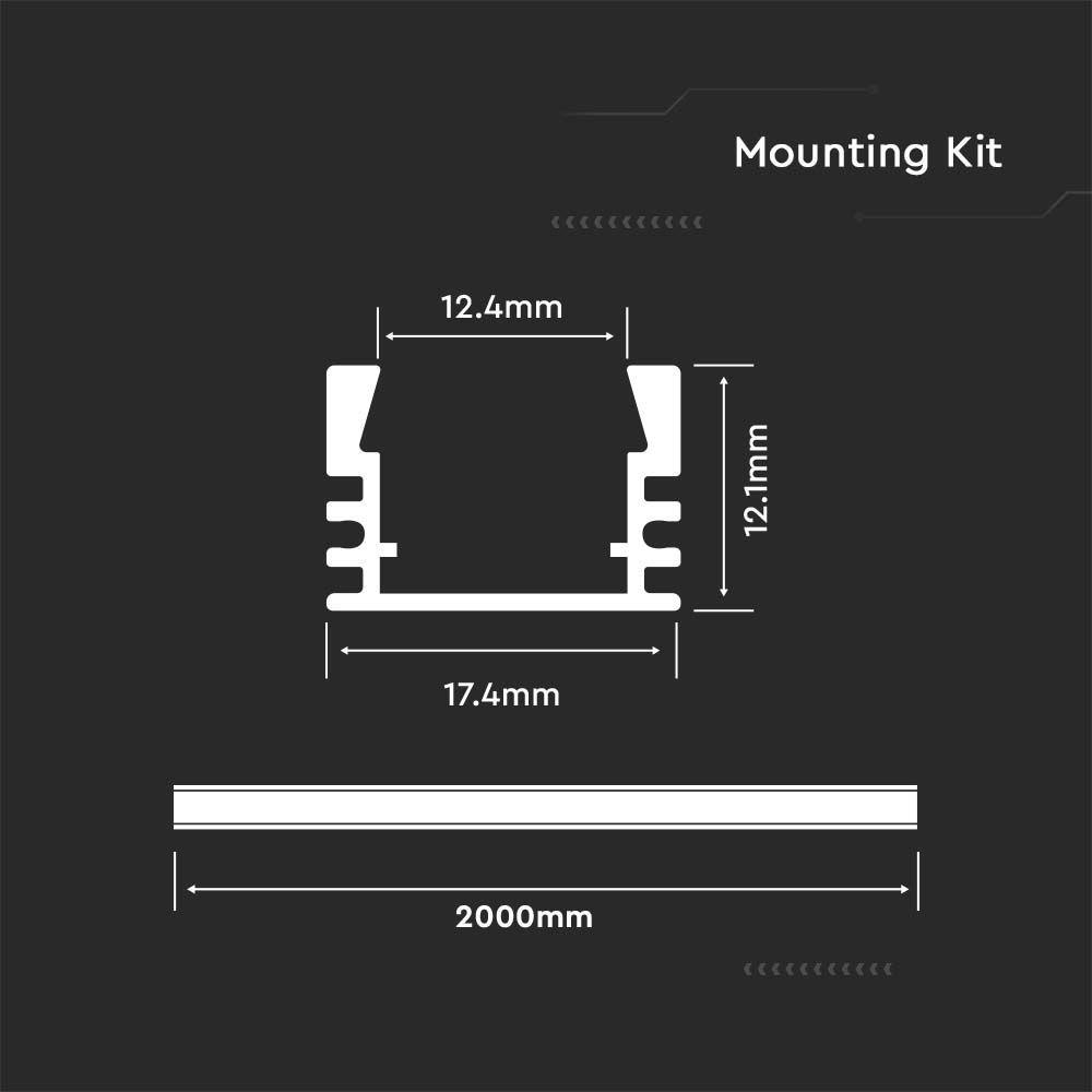 Profil Aluminiowy do paska LED na powierzchniowy, 2000mmx17.4mmx12.1mm, Klosz: Mleczny, Kolor: Aluminium, VTAC, SKU 3358