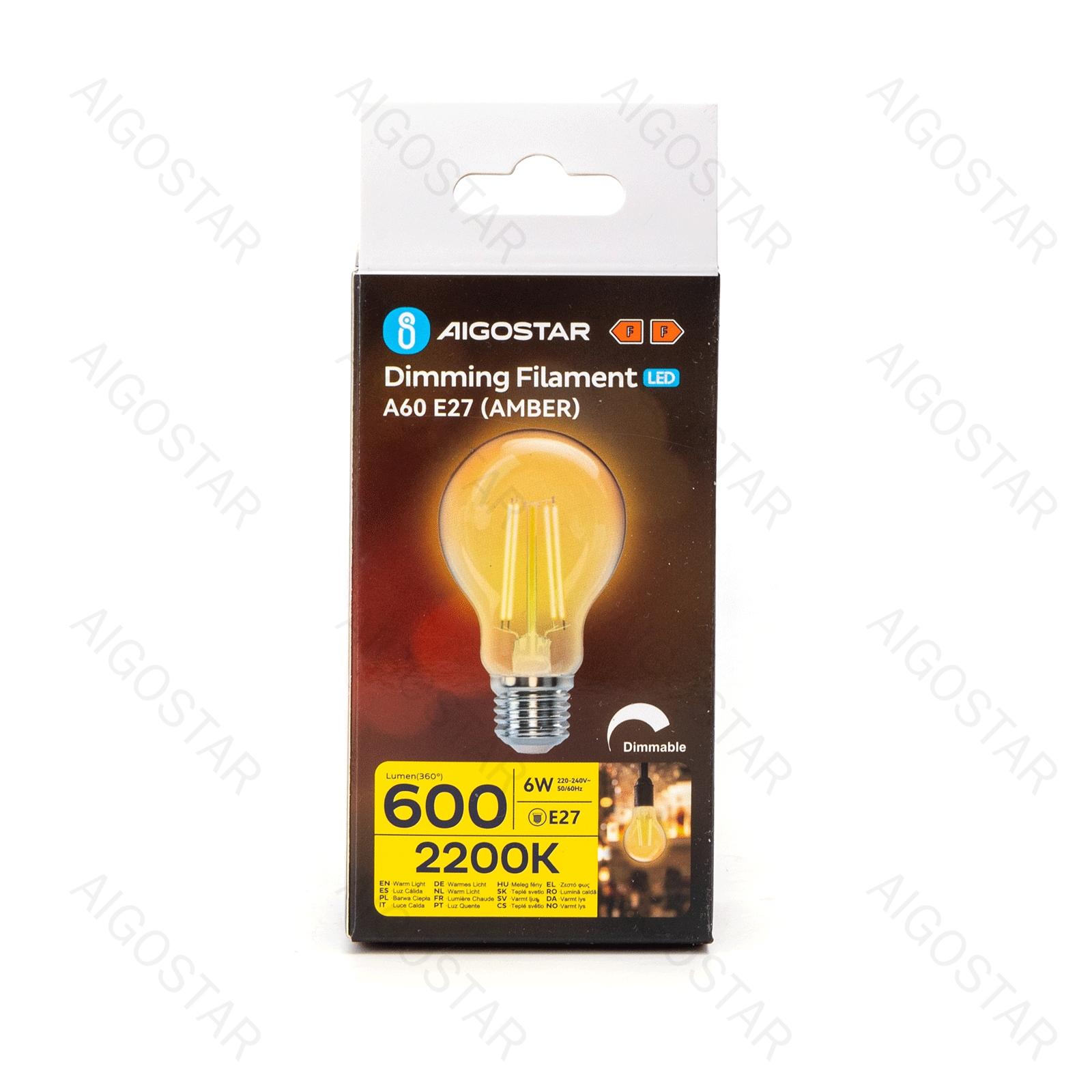 LED dimming filament A60 E27 6W 2200K