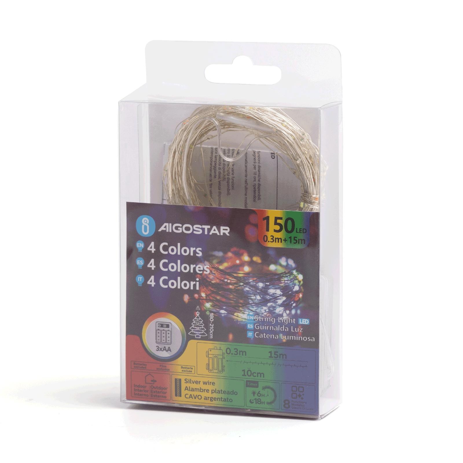 3AA battery copper wire string lights, RGBY, 15m