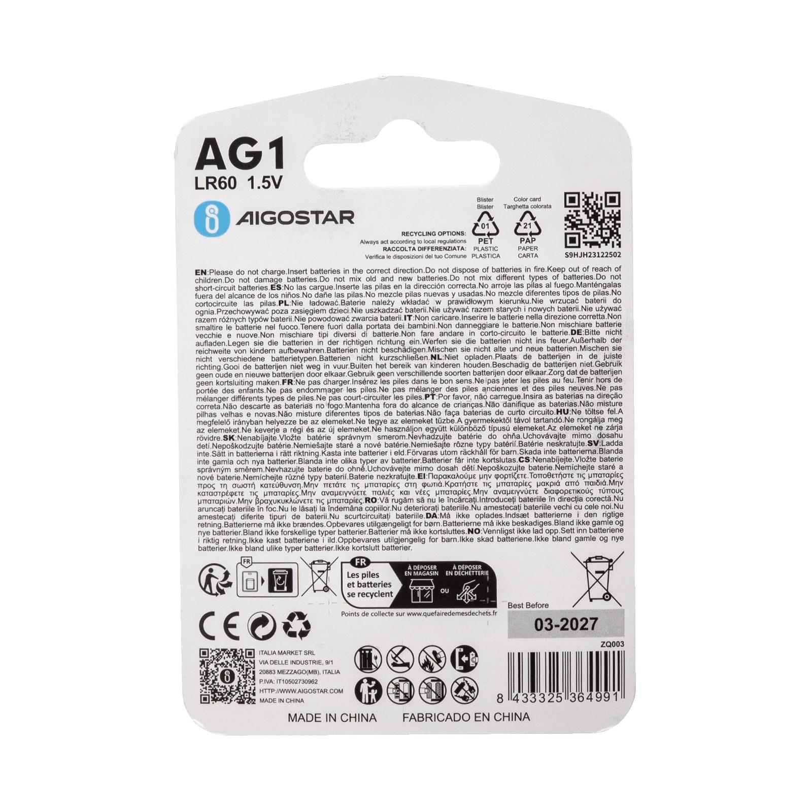 Coin cell batteries AG1/LR60 1.5V 4PCS