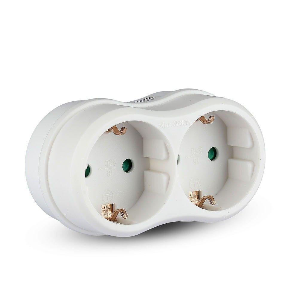 VT-1042 2 OUTLET ADAPTER 16A WITH EARTHING CONTACT 16A-WHITE