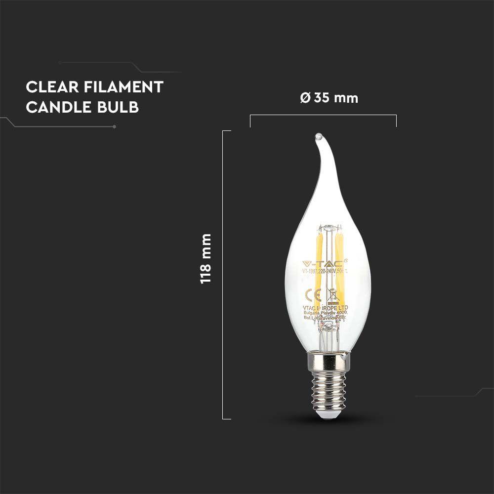 VT-1997 4W LED CANDLE FLAME FILAMENT BULB 3000K E14