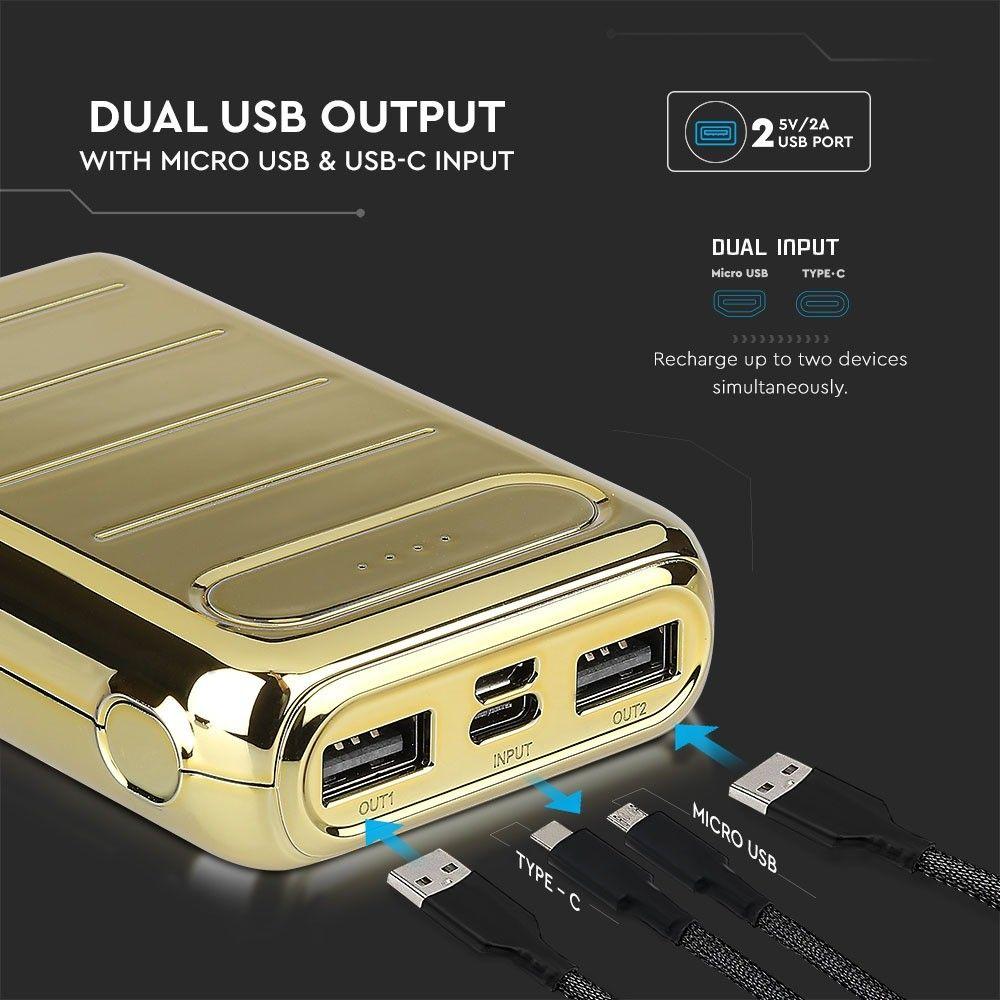 VT-3523 20000mah POWER BANK WITH DUAL USB+TYPEC-GOLD