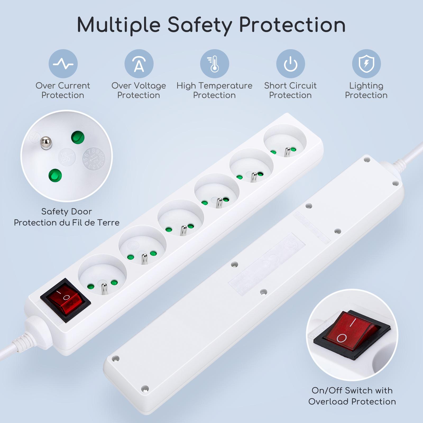 Power strips 6-way 5m H05VV-F 3G1.0m㎡ White