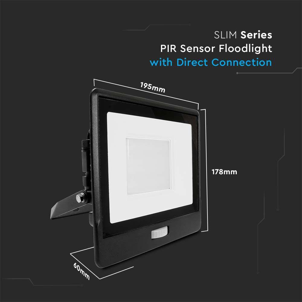 VT-158S 50W PIR SENSOR FLOODLIGHT SAMSUNG CHIP 3000K BLACK BODY