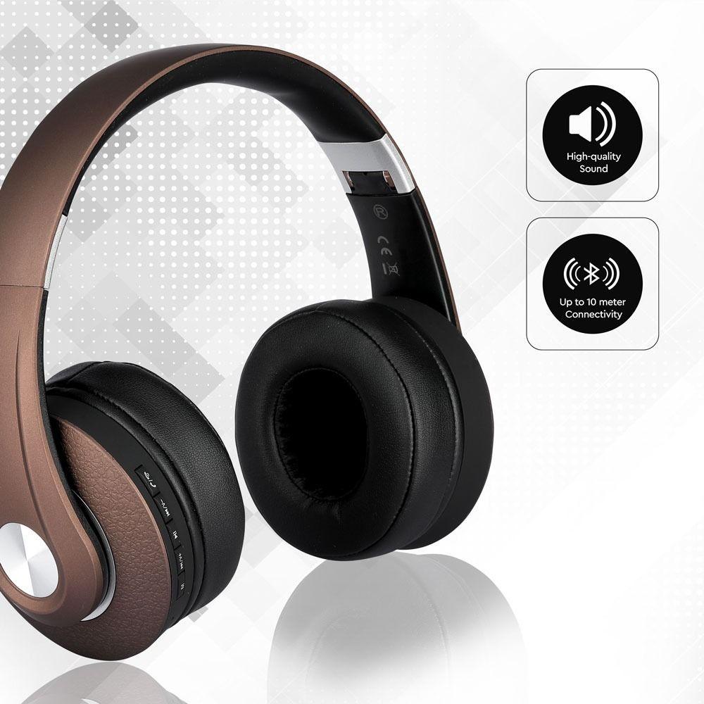 VT-6322 BLUETOOTH WIRELESS HEADPHONE WITH ADJUSTABLE HEAD-500mah-BROWN