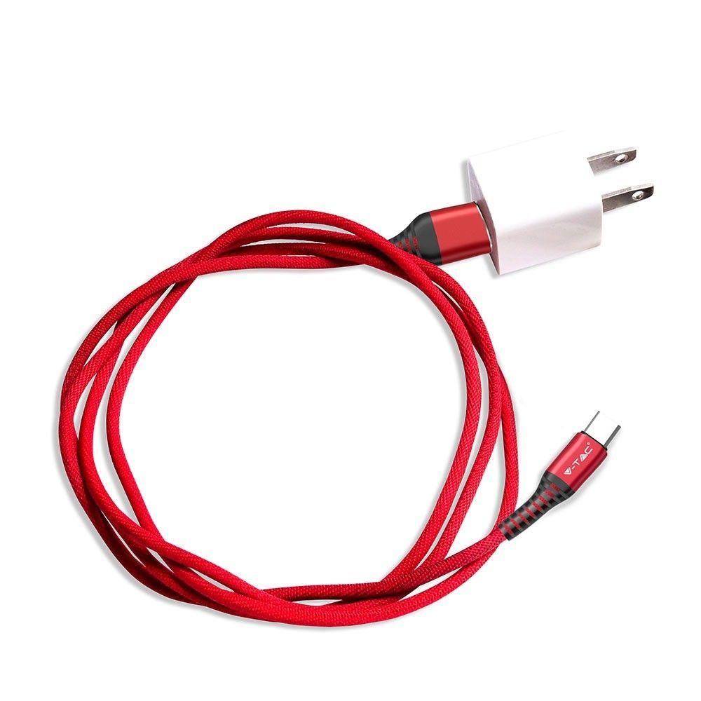 VT-5352 1M TYPE-C USB BRAIDED CABLE-RED(GOLD SERIES)