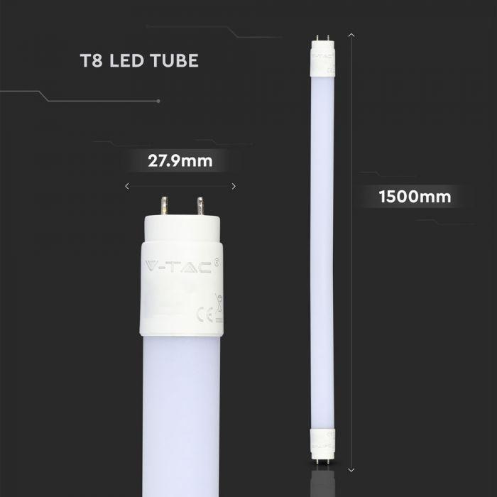 15W Świetlówki LED T8 150cm, Barwa:4000K, Trzonek:G13, Skuteczność 160lm/W, VTAC, SKU 6481