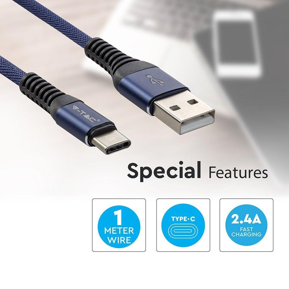 VT-5352 1M TYPE-C USB BRAIDED CABLE-BLUE(GOLD SERIES)