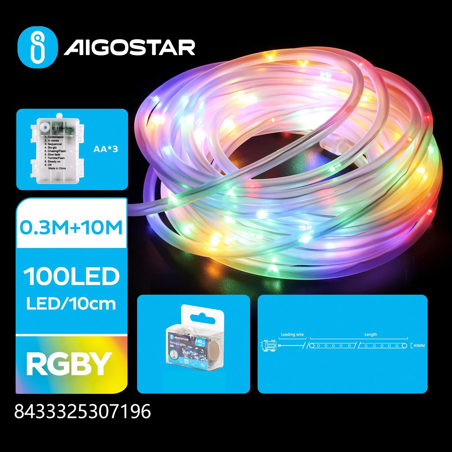 3AA battery -Φ5mm tube string lights, RGBY, 10m