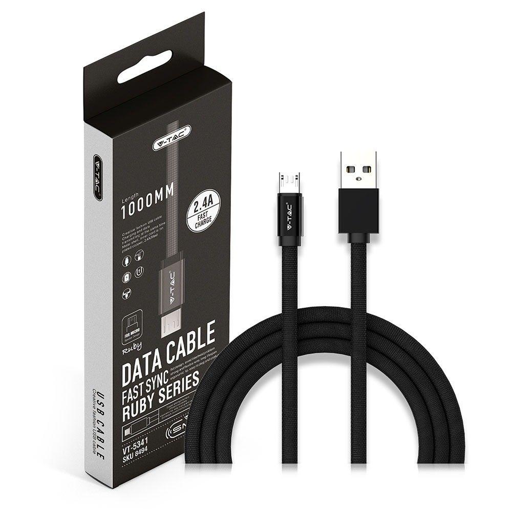 VT-5341 1M MICRO USB BRAIDED CABLE WITH COTTON FABRIC-BLACK(RUBY SERIES)