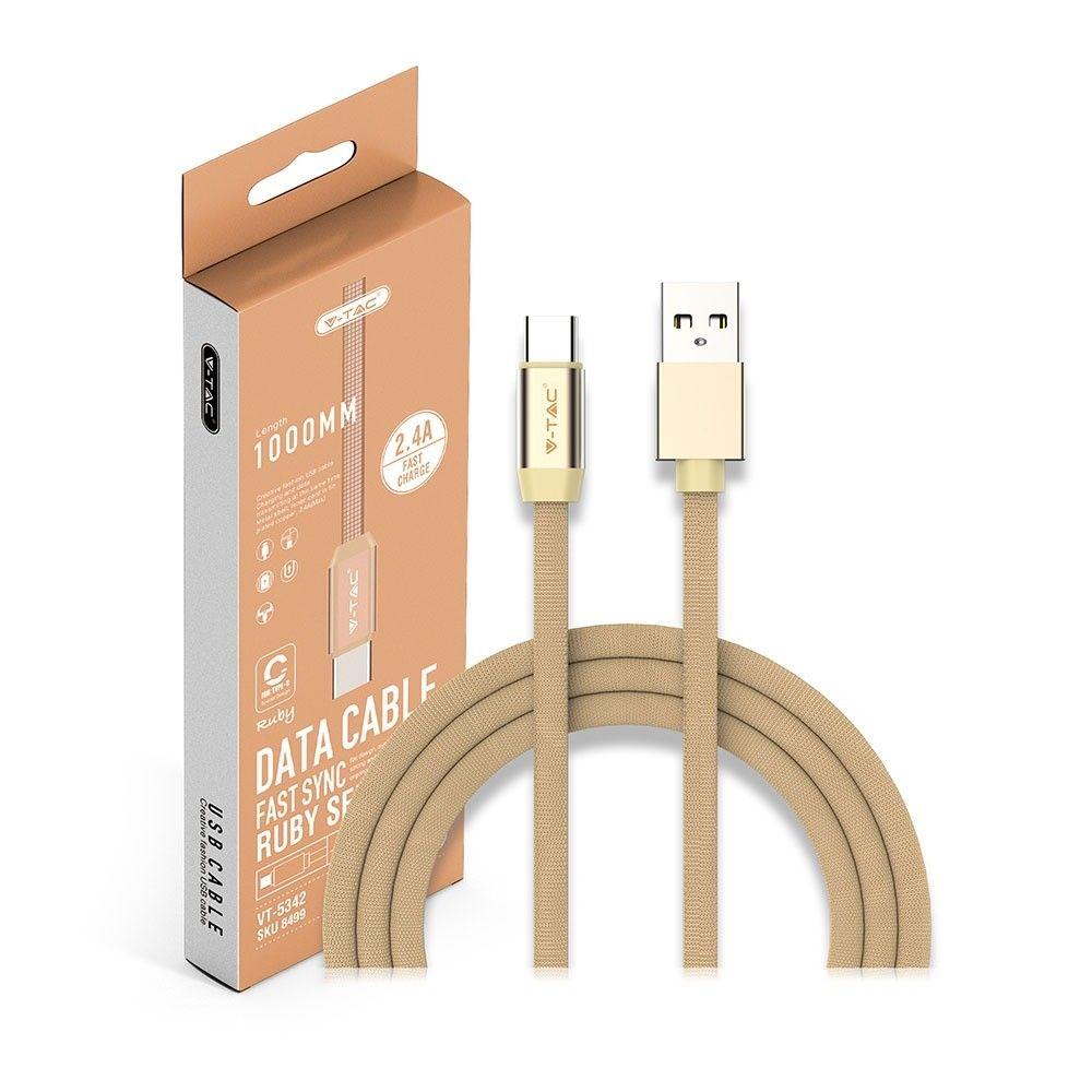 Przewód USB typ: C, 1m, Złoty, VTAC, SKU 8499