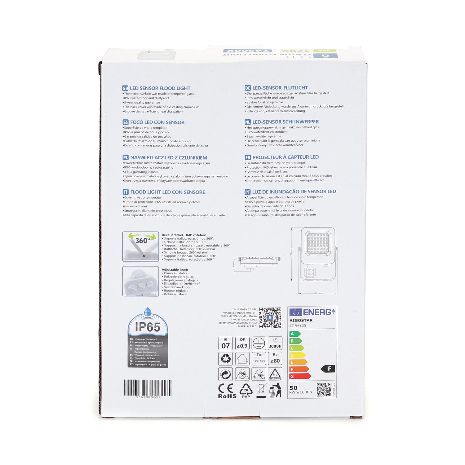 LED Floodlight with Sensor White 50W