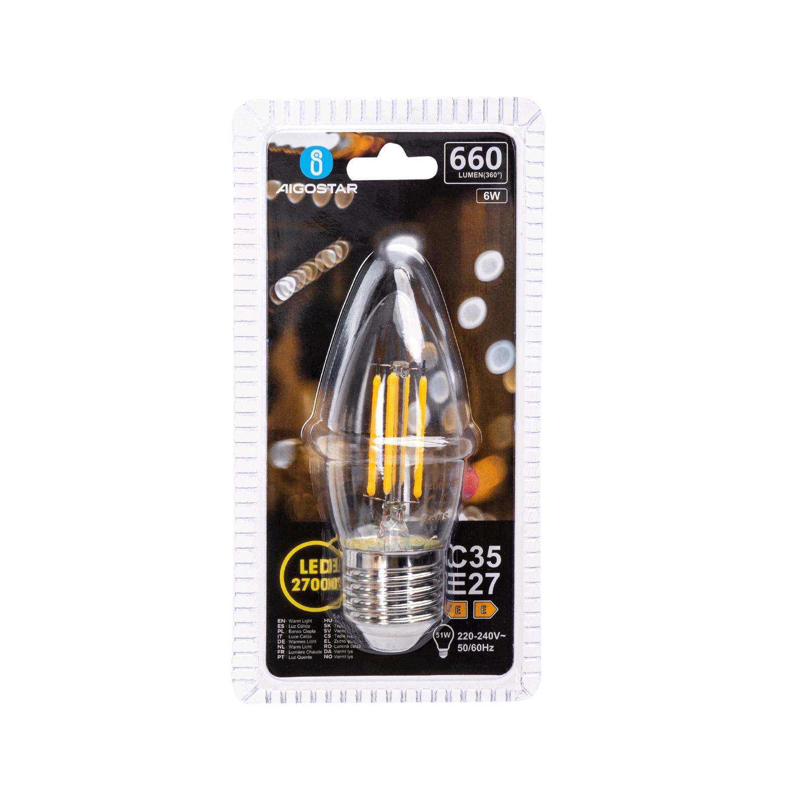 Żarówka LED Filament (Przezroczysta) C35 E27 6W