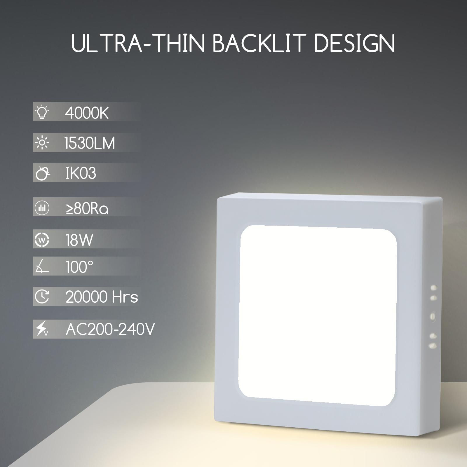 E6 LED  Surface-mounted Square Downlight 18W Natural Light