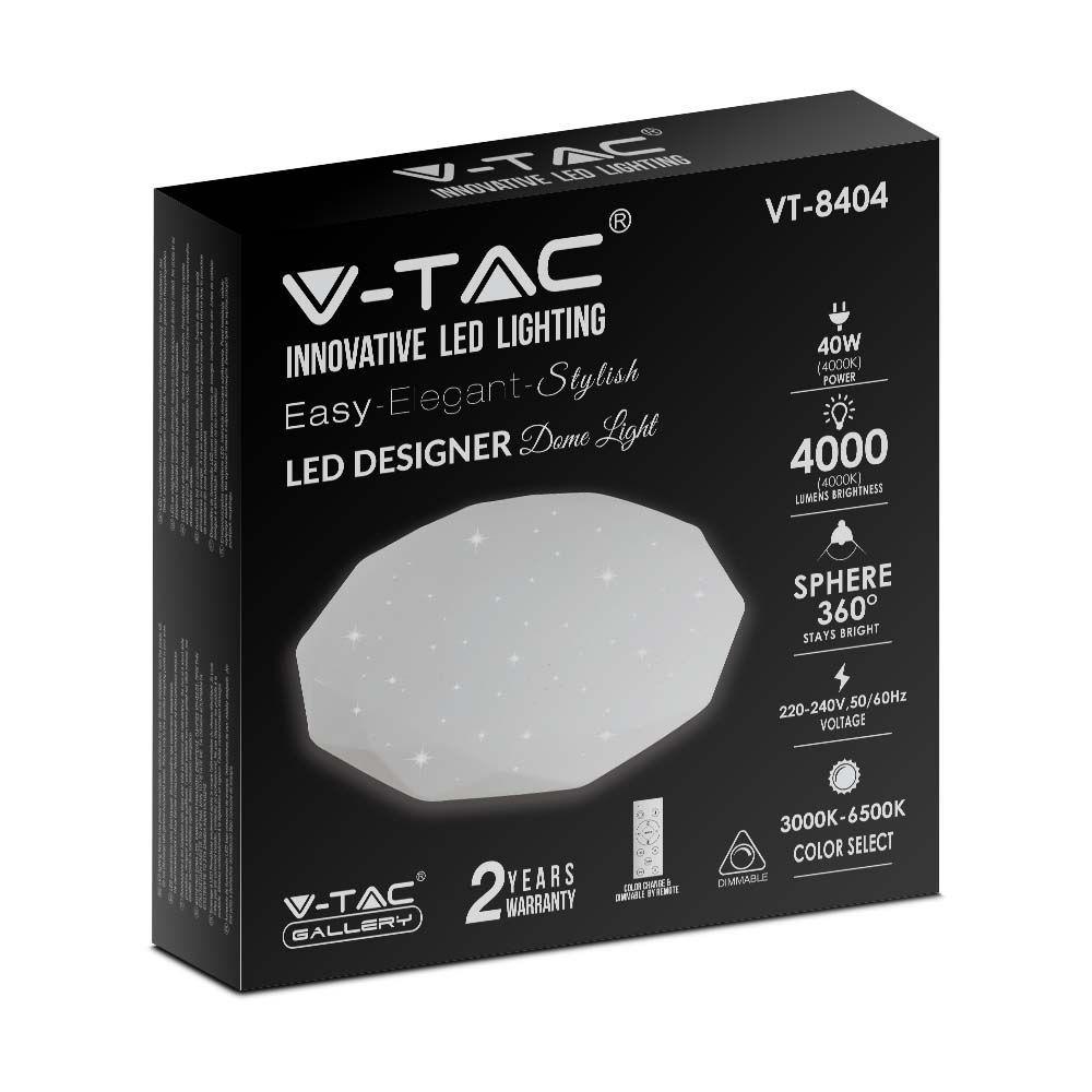 20W/40W/20W Dekoracyjny plafon LED, Barwa: 3w1, Ściemniany, Klosz z efektem diamentu, VTAC, SKU 2114931