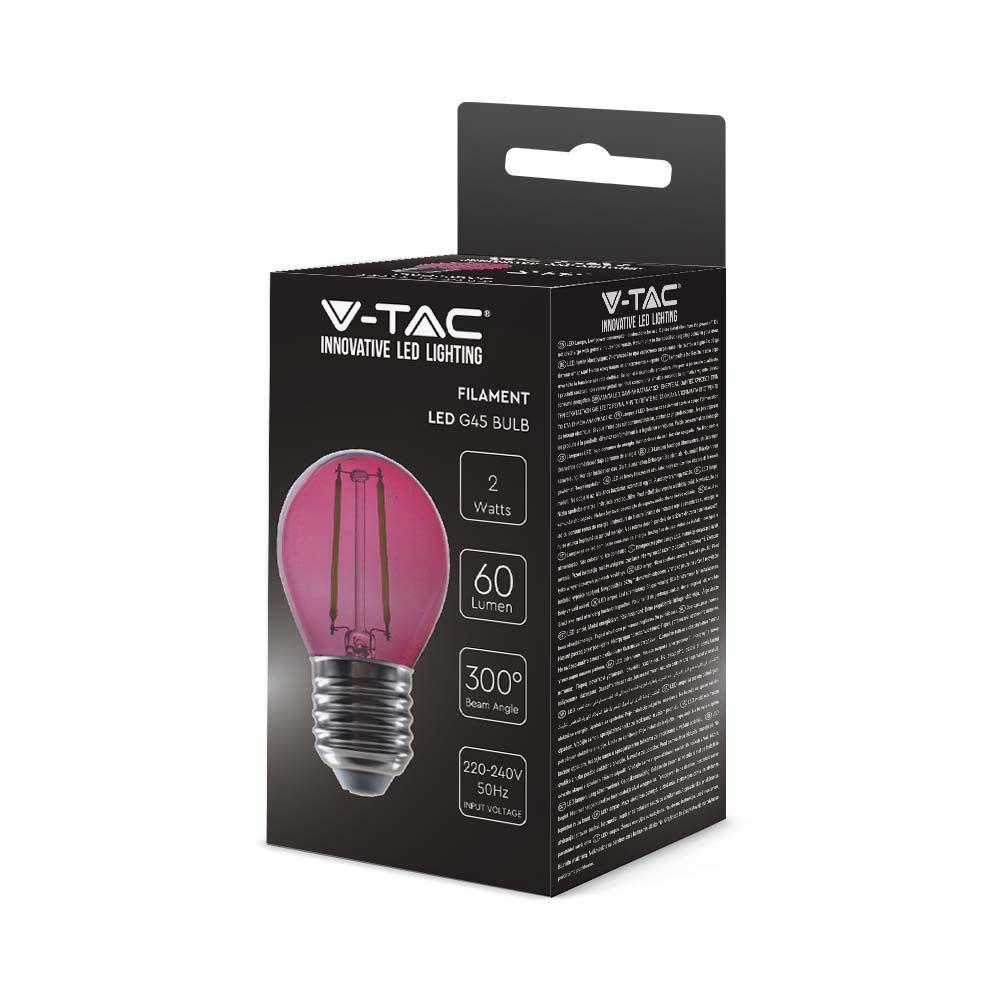 2W G45 Żarówka LED Filament, Różowy, Trzonek:E27, VTAC, SKU 217410