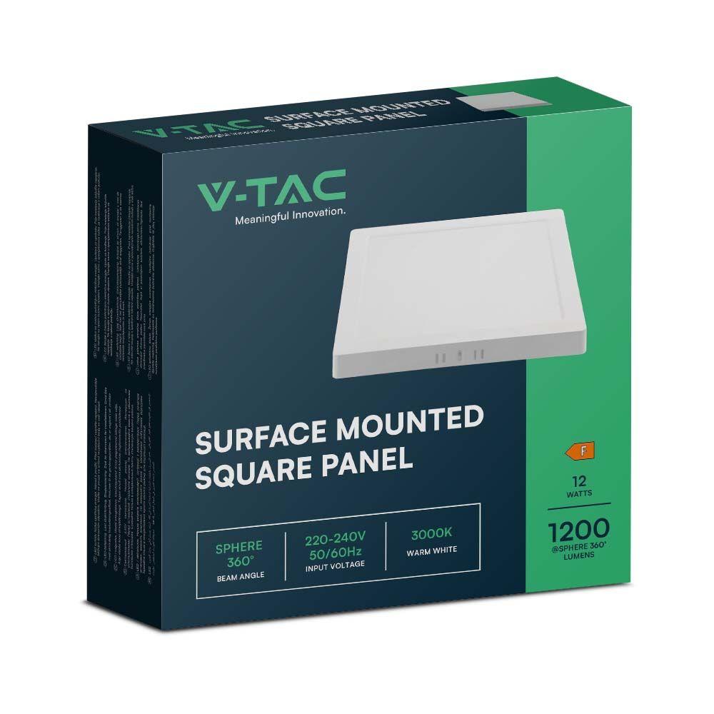 VT-60012 12W BACKLIT SURFACE MOUNTED PANEL 6500K SQ