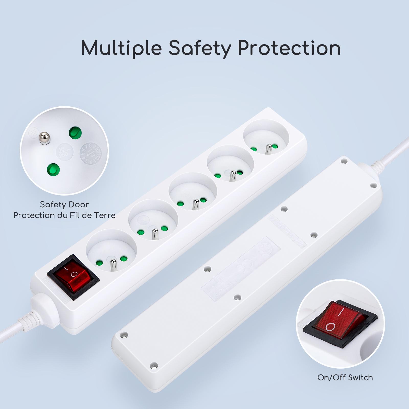 Power strips 5-way 3m H05VV-F 3G1.0m㎡ White