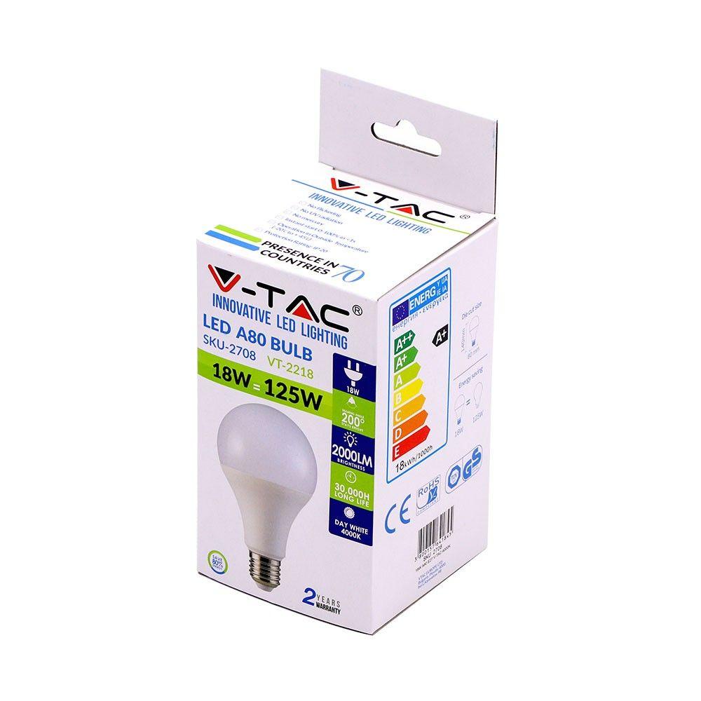 VT-2218 18W A80 LED PLASTIC BULB 4000K E27