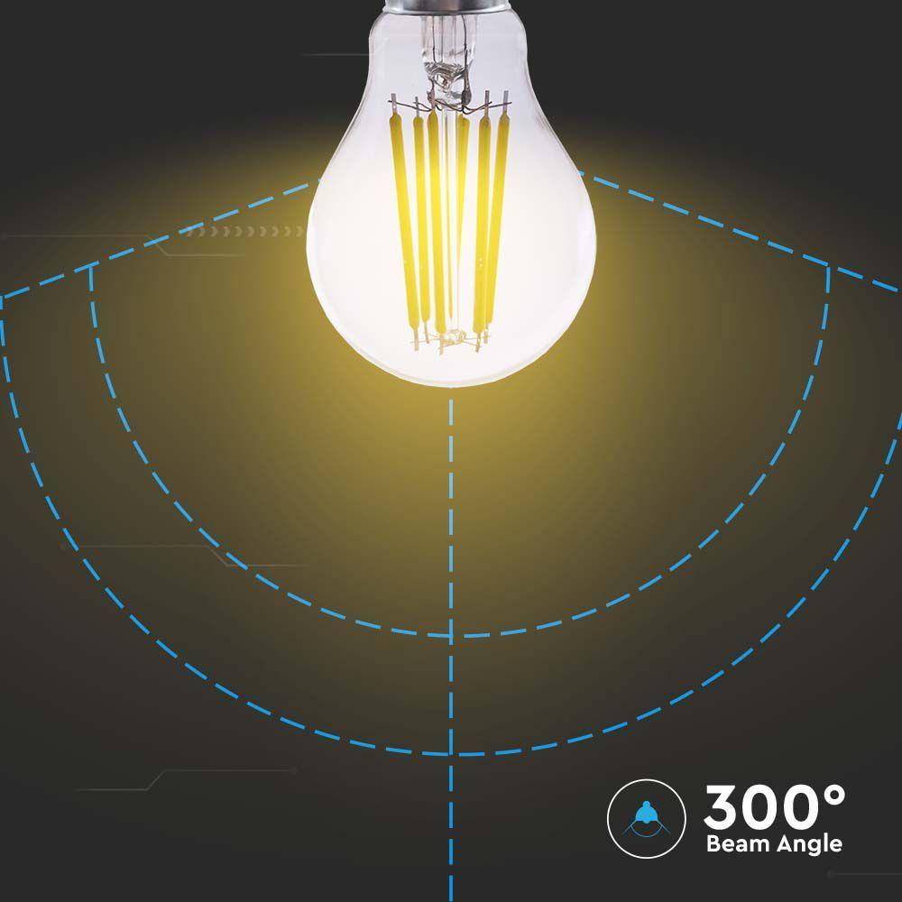 4W A60 Żarówka LED Filament, Klosz Transparentny, Barwa:4000K, Trzonek:E27, Skuteczność: 210lm/W, VTAC, SKU 2991