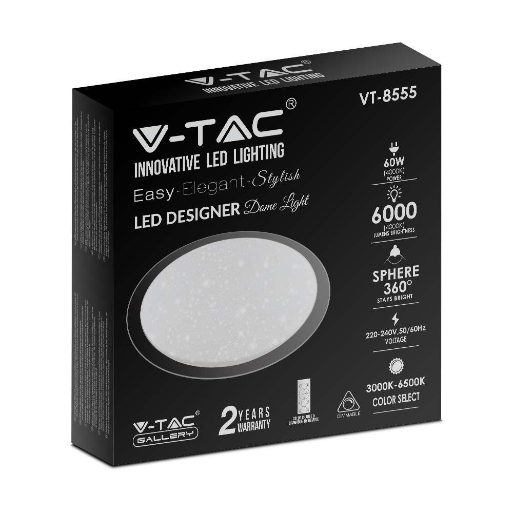 30W/60W/30W Dekoracyjny plafon LED, Barwa: 3w1, Ściemniany, Klosz z efektem gwiazdki, VTAC, SKU 2114551