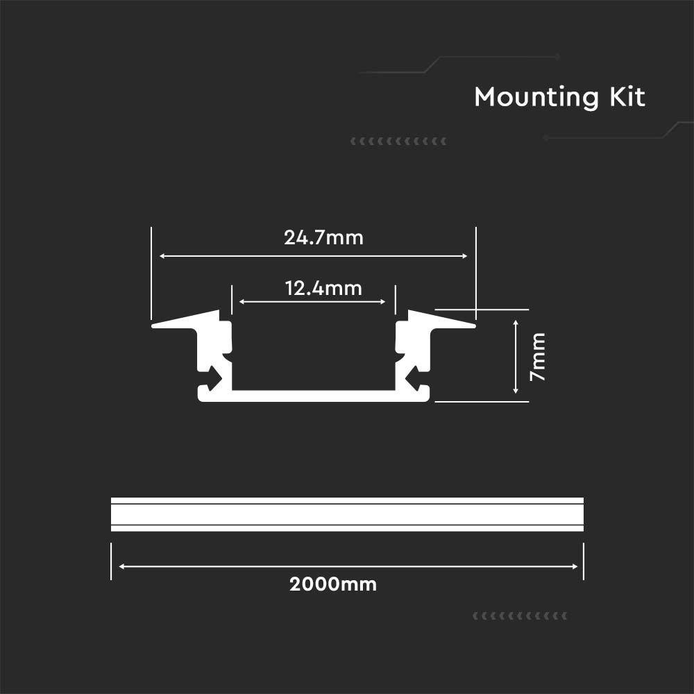 VT-8106 MOUNTING KIT WITH DIFFUSER FOR LED STRIP RECESSED 2000X24.7X7MM SILVER