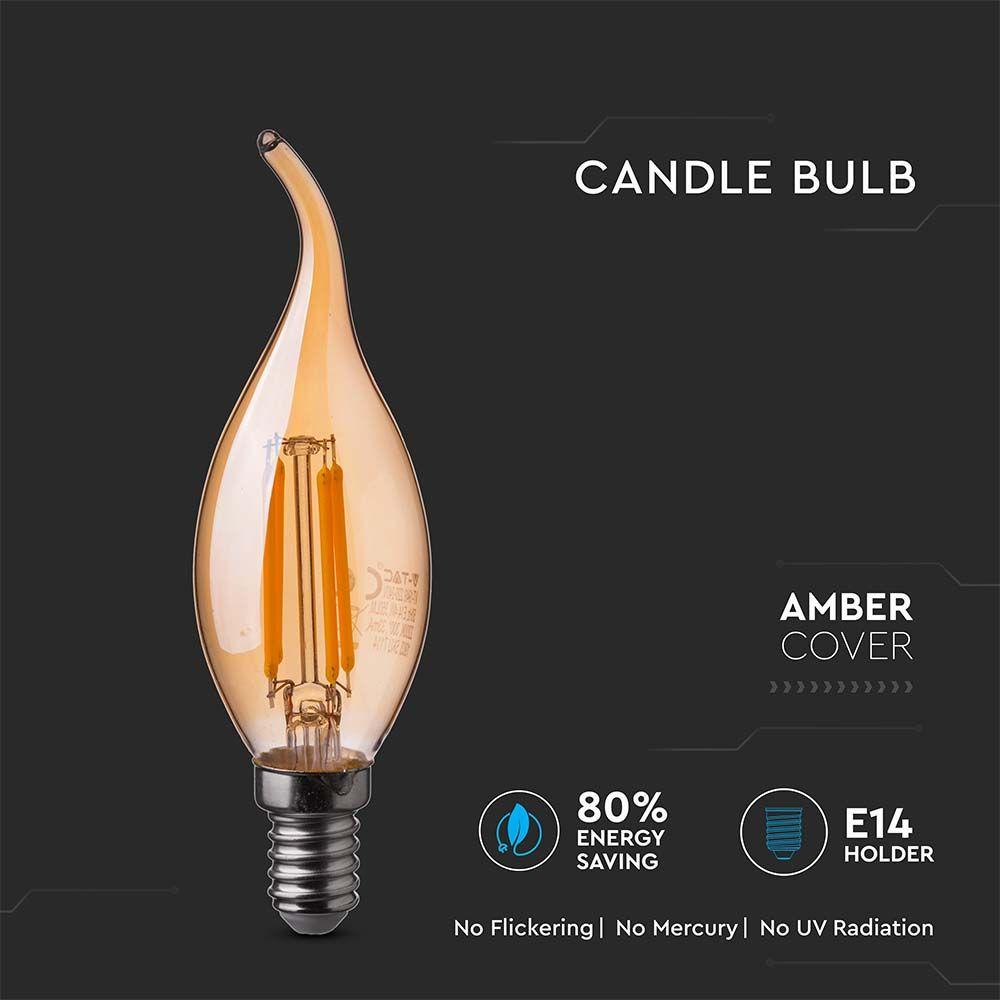 VT-1949 4W CANDLE FLAME FILAMENT BULB AMBER GLASS 2200K E14