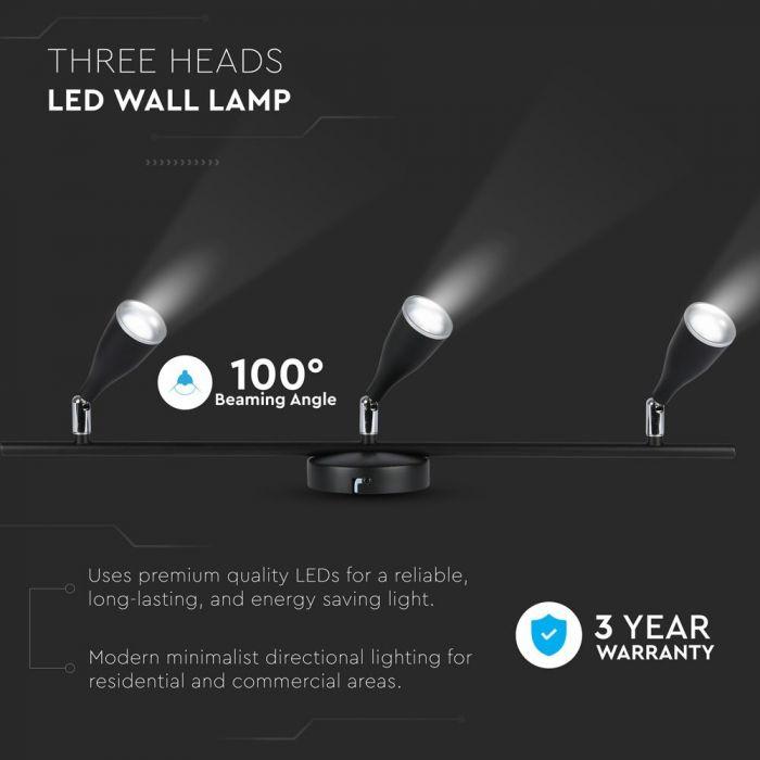 VT-813 13.5W LED WALL LIGHT(3 HEAD) 3000K BLACK